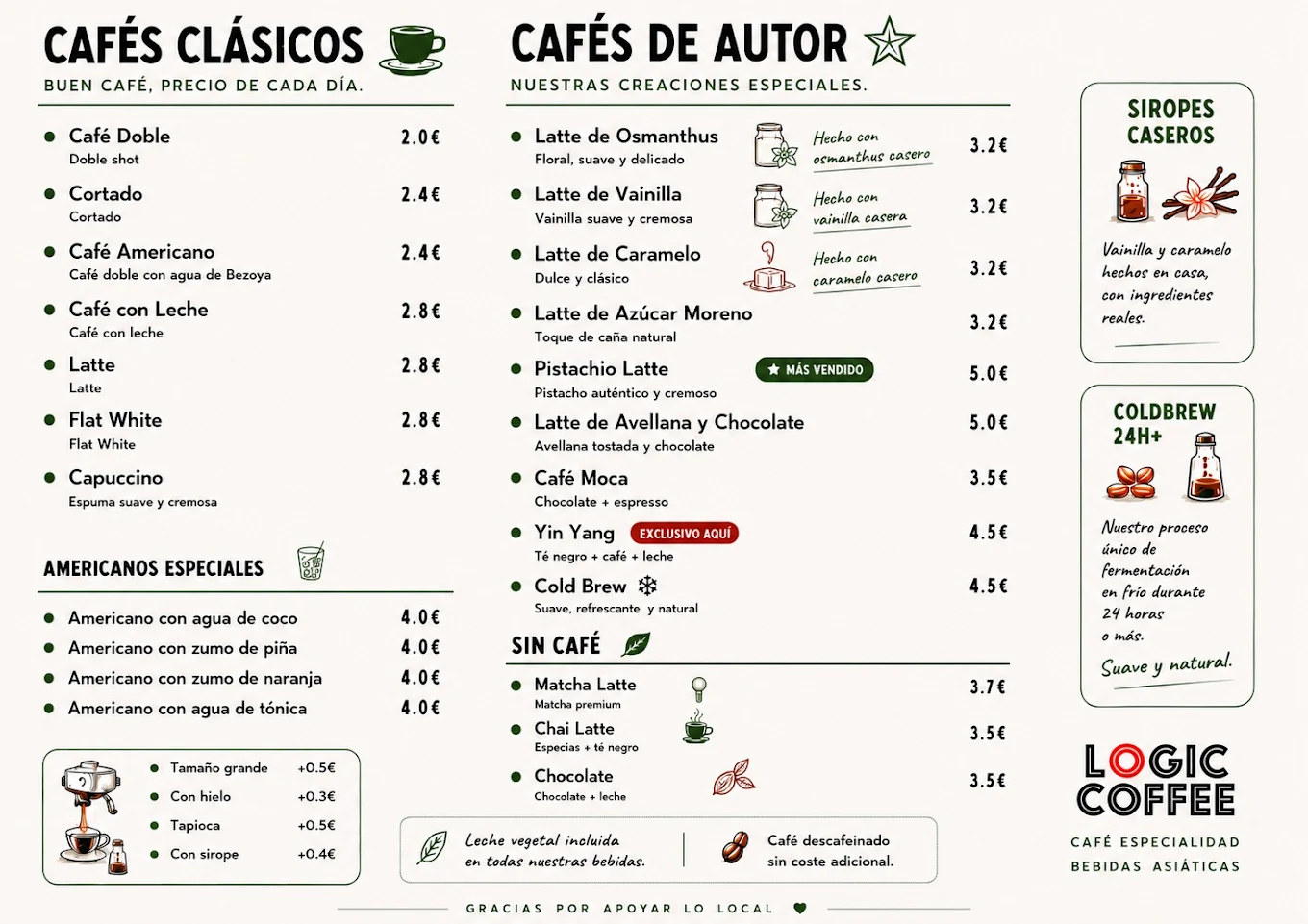 Carta de cafés clásicos y de autor