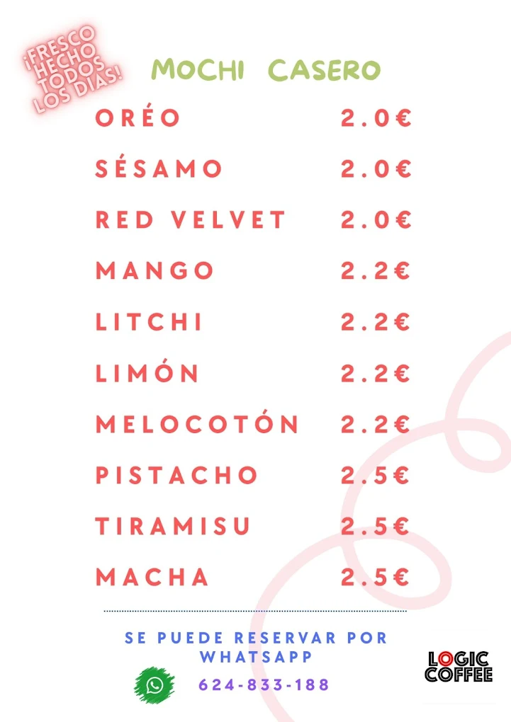 Carta de sabores de mochi